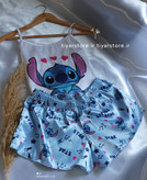 تاپ شورتک ساتن ابریشم 3017طرح استیچ Stitch سفید آبی