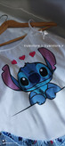تاپ شورتک ساتن ابریشم 3017طرح استیچ Stitch سفید آبی
