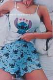 تاپ شورتک ساتن ابریشم 3017طرح استیچ Stitch سفید آبی