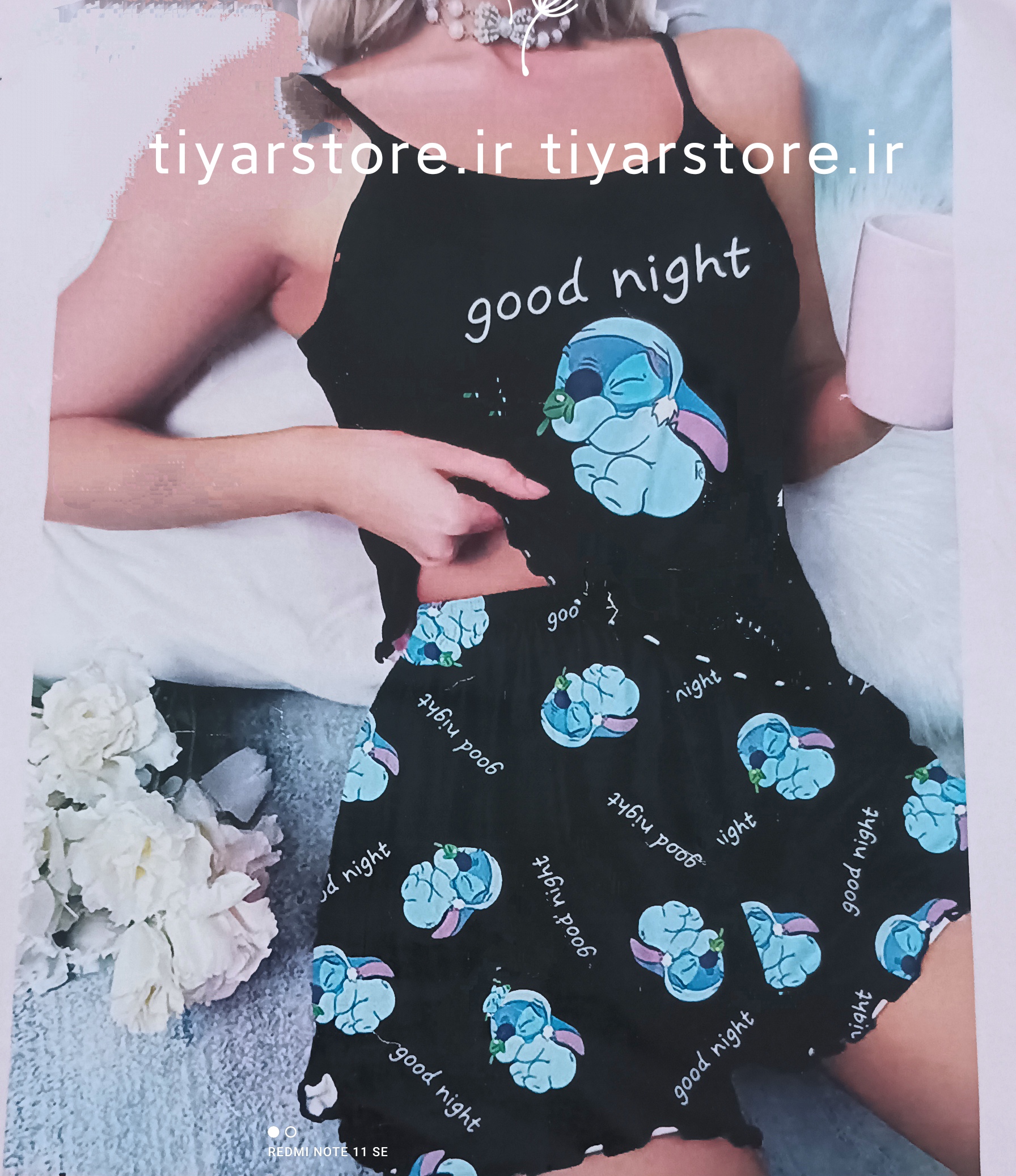تاپ شورتک ساتن ابریشم طرح استیچ 3018 مشکی Stitch