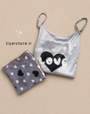 تاپ شورتک ساتن ابریشم 1006 طرحlove نقره ای طوسی
