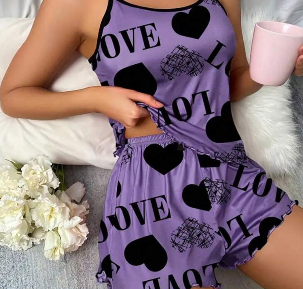 تاپ شورتک ساتن ابریشم3010 طرح love