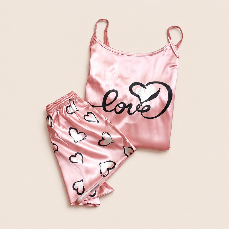 تاپ شورتک ساتن ابریشم 3007 گلبهی love